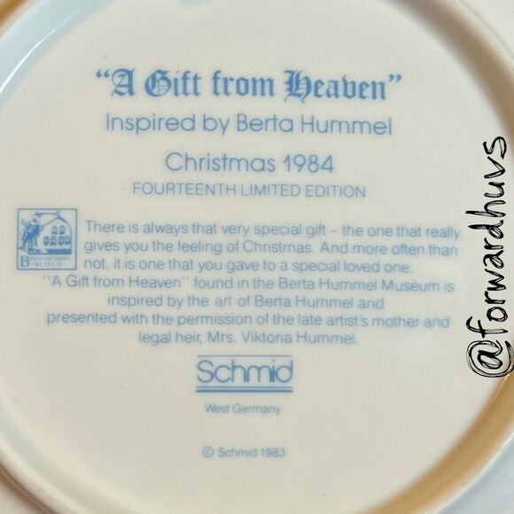 1984 Berta Hummel Collector Plate – “A Gift from Heaven” - No Box - Picture 5 of 7
